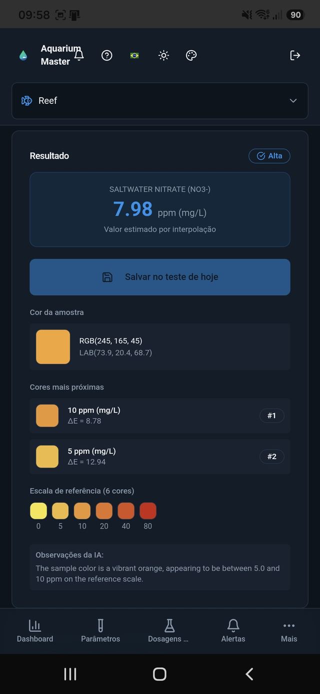Assistente de teste colorimétrico com resultado